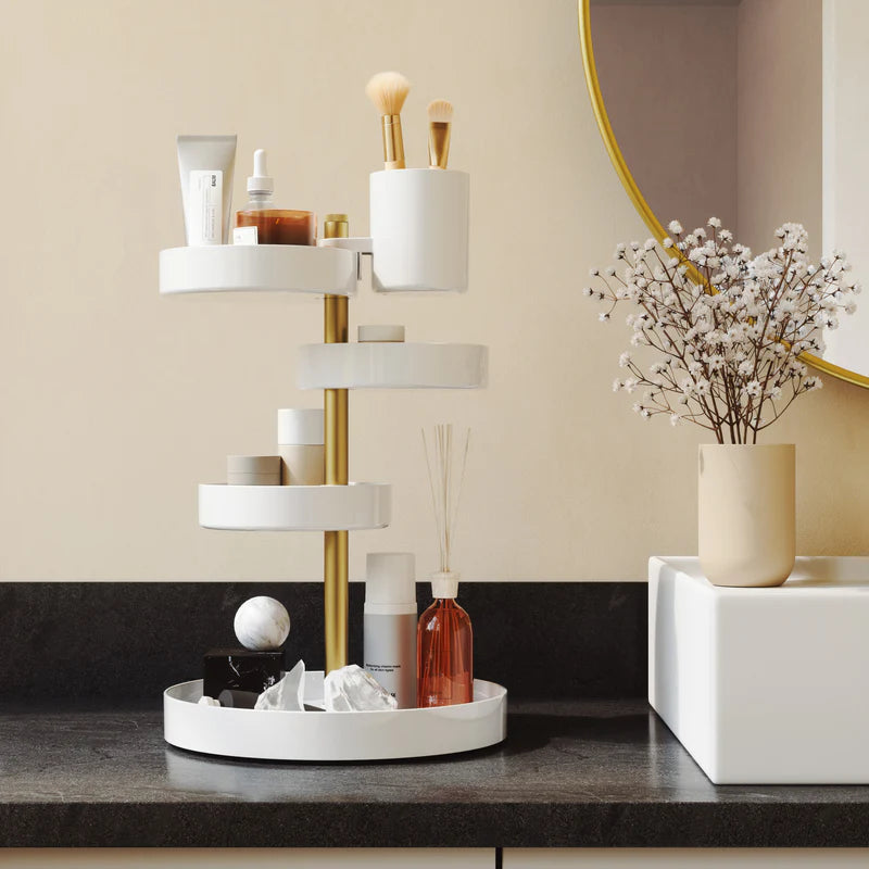 Organizador de cosméticos Pirouette blanco/latón