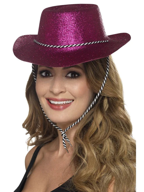 Sombrero vaquero con purpurina, rosa
