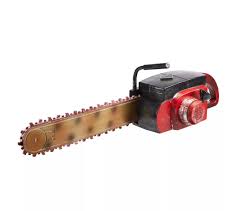 Motosierra decorativa animada con acabado oxidado rojo