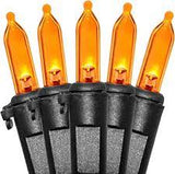 Guirnalda de luces UL de 100 unidades para Halloween, cable naranja/negro, en bandeja