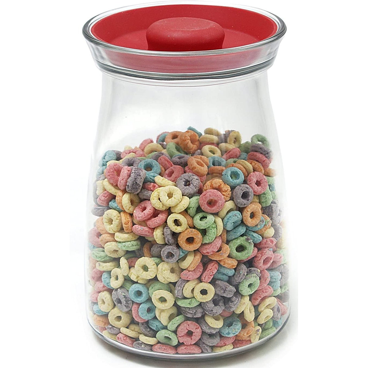 Tarro de almacenamiento de vidrio Studio de 90 oz con tapa de silicona rojo cereza