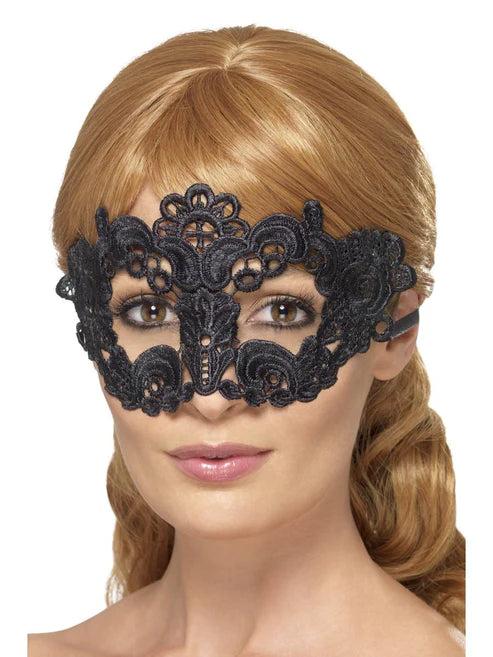 Antifaz de encaje bordado con filigrana floral, Negro