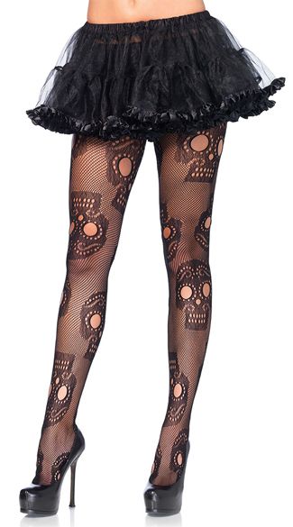 Pantimedias caladas de Calavera de Azúcar Talla Única Negra