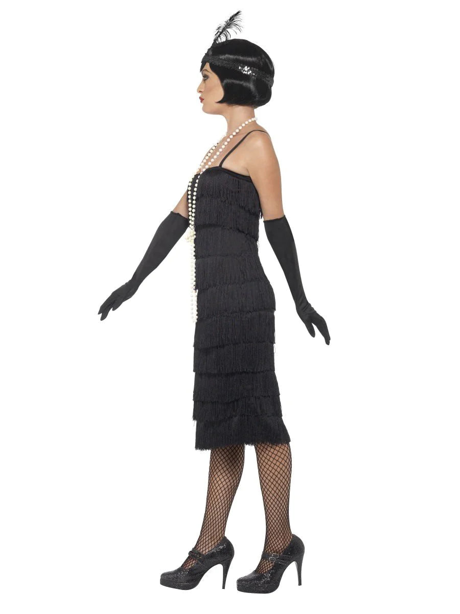 Disfraz de flapper, negro, con vestido largo