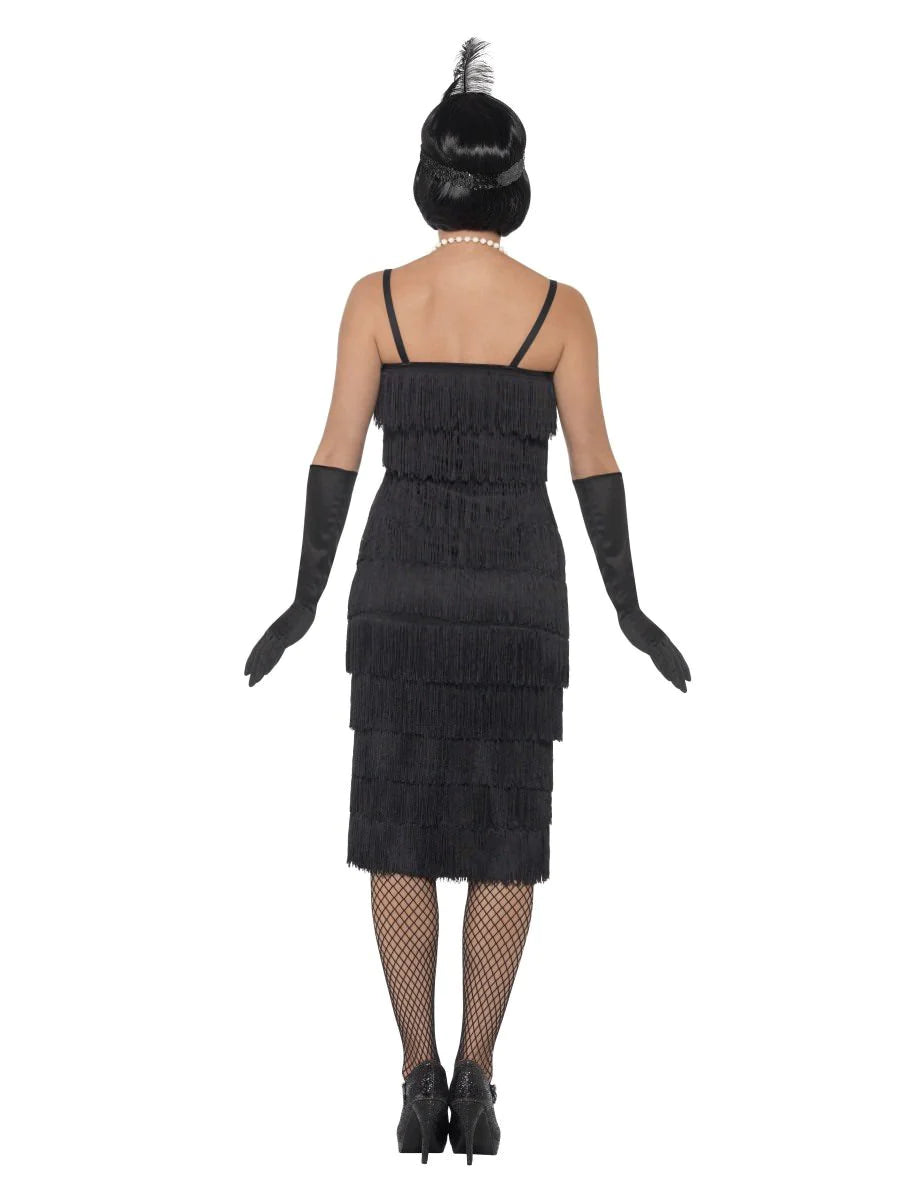 Disfraz de flapper, negro, con vestido largo