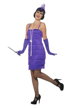 Disfraz de flapper, morado, con vestido corto