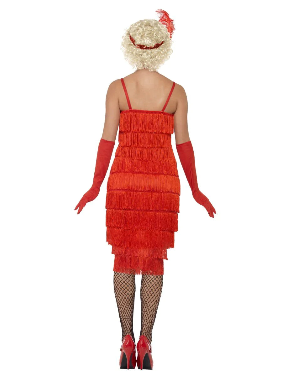 Disfraz de flapper, rojo, con vestido largo