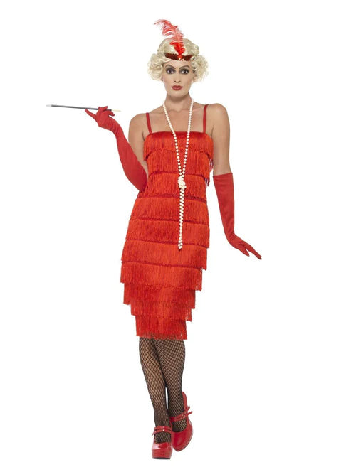 Disfraz de flapper, rojo, con vestido largo