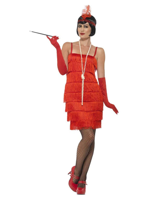 Disfraz de Flapper, Rojo, con Vestido Corto