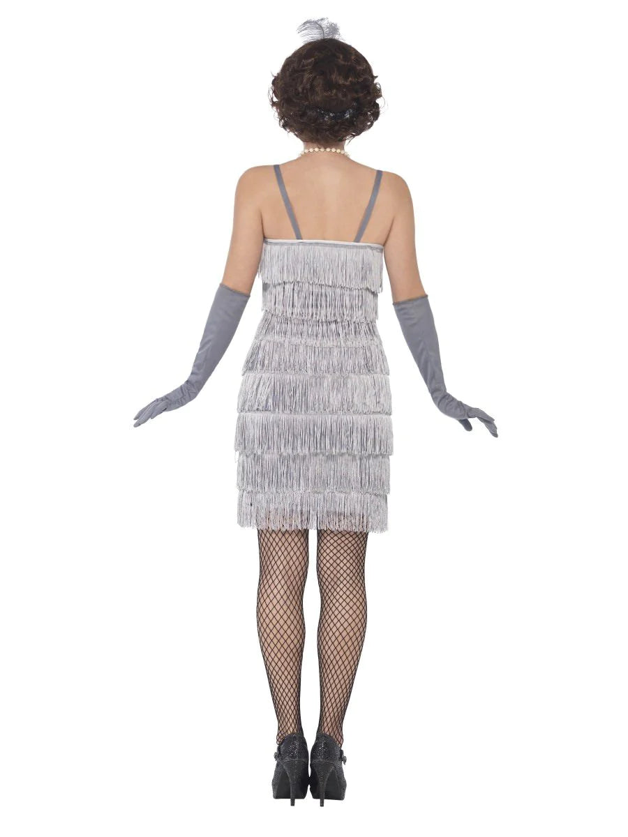 Disfraz de flapper, plateado, con vestido corto