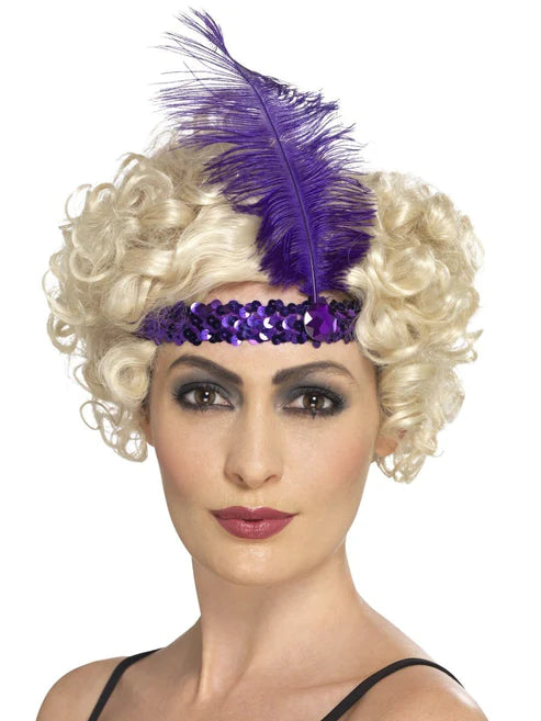 Diadema Flapper, morada, con pluma