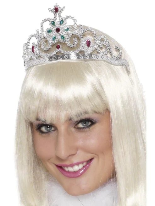 Tiara de flores enjoyada, plateada
