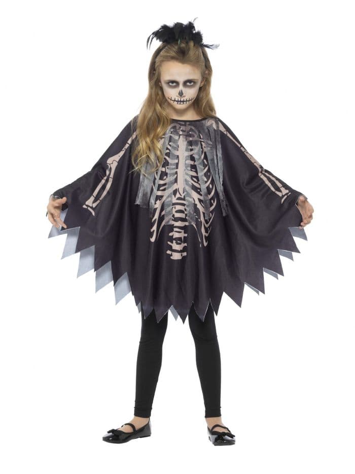 Poncho de esqueleto vudú para niños, talla única