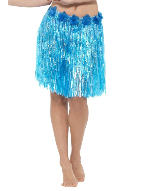 Falda de Hula Hawaiana con Flores, Azul Neón
