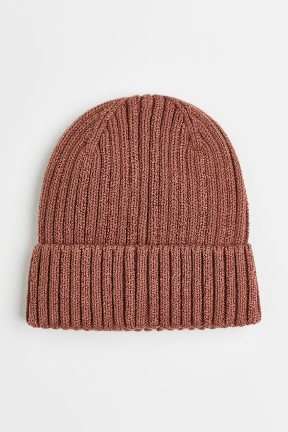 GORRO DE PUNTO ACRÍLICO SÚPER ELÁSTICO CON PUÑO - ROSA POLVO