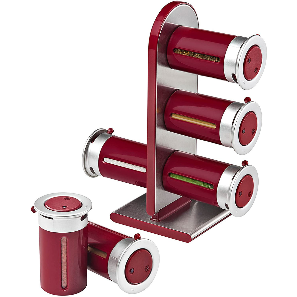Especiero magnético Zero Gravity de encimera con botes Rojo/Plata