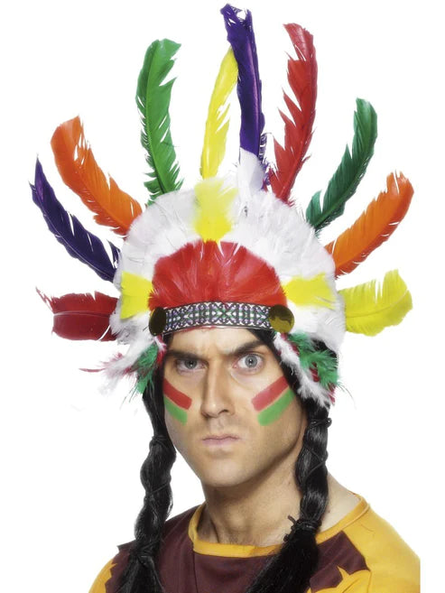 Tocado de inspiración nativoamericana, multicolor