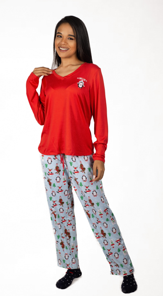 Conjunto de pijama suave y mimoso rojo chilling