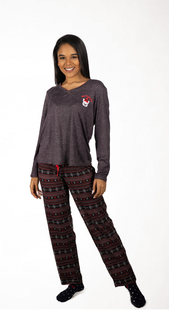 Conjunto de pijama suave con abrazos, color gris oscuro, perro travieso y feliz