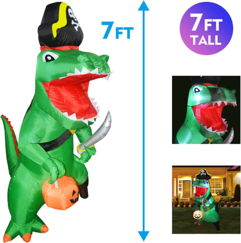 7 FT Tall Halloween Inflatables Outdoor Pirate Dinosaur