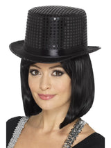 Sombrero de copa con lentejuelas, negro