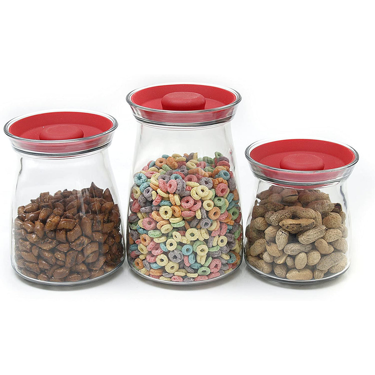 Tarro de almacenamiento de vidrio Studio de 90 oz con tapa de silicona rojo cereza