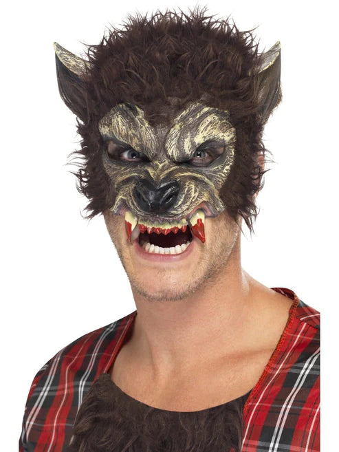 Máscara de látex de media cara de hombre lobo, marrón