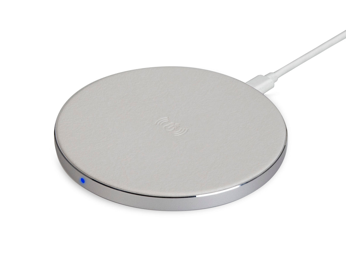 Base de carga inalámbrica de cuero blanco